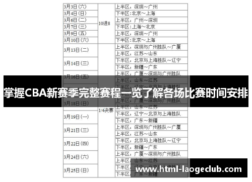 掌握CBA新赛季完整赛程一览了解各场比赛时间安排